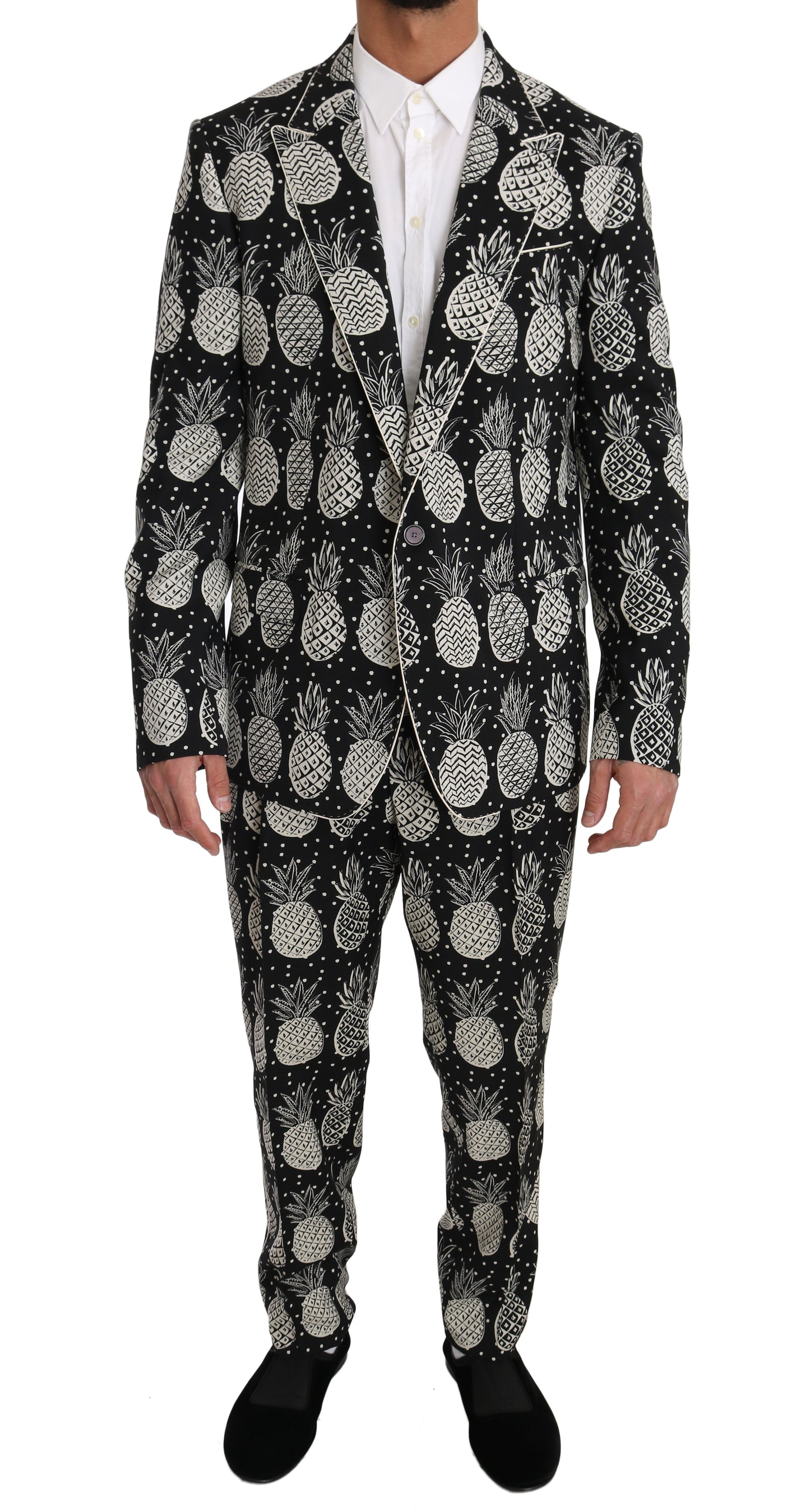 Chic Black Pineapple Print Wool Suit - GlamHub Luxury and Icon Brand Clothing