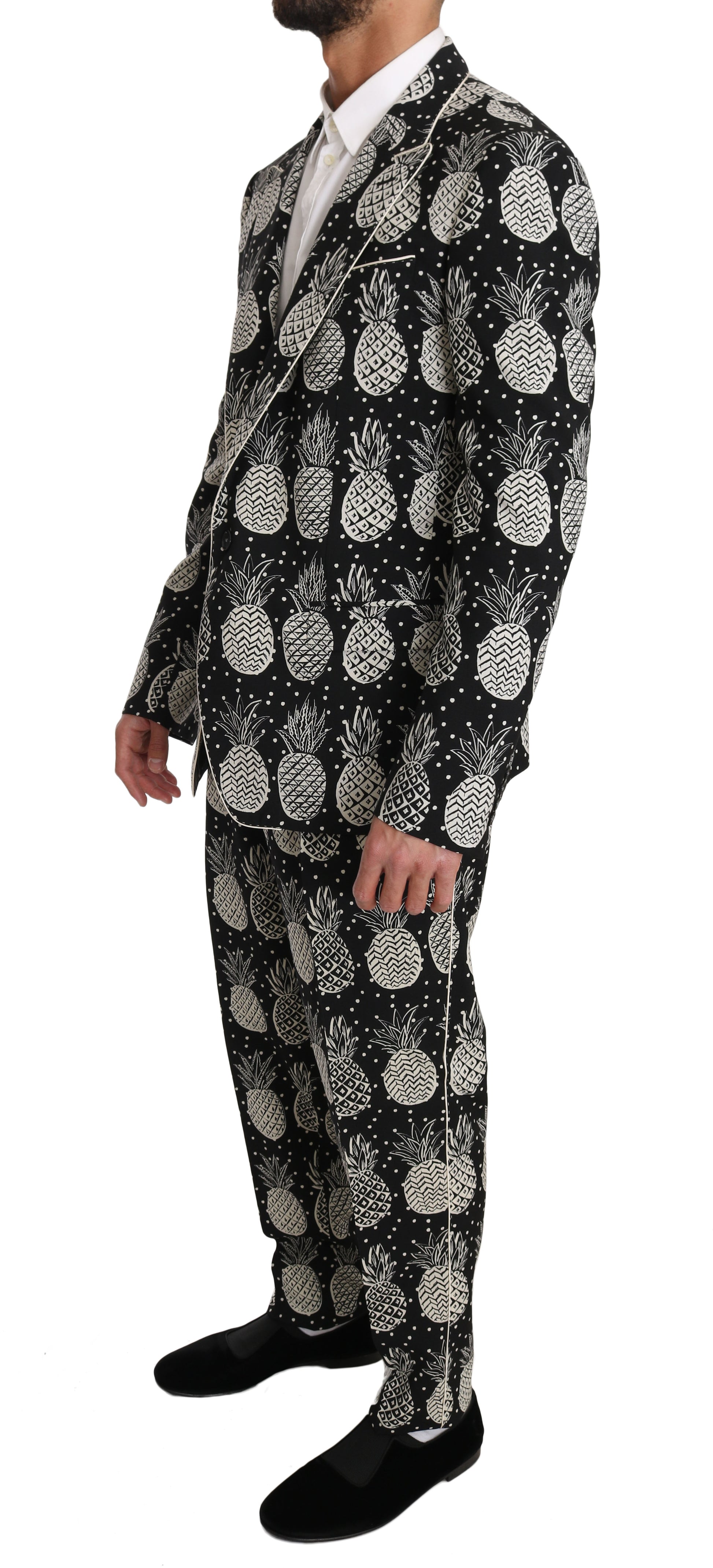 Chic Black Pineapple Print Wool Suit - GlamHub Luxury and Icon Brand Clothing