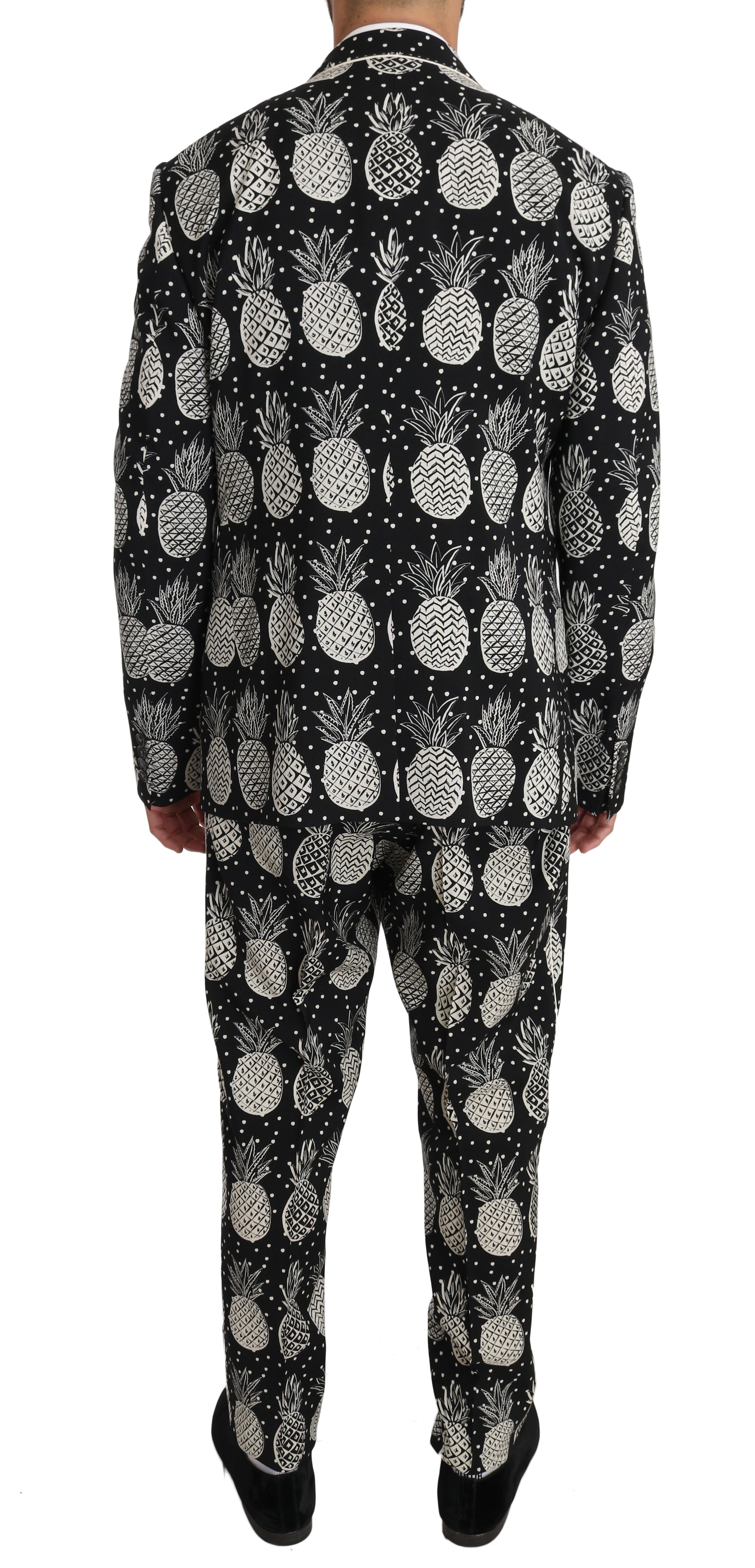 Chic Black Pineapple Print Wool Suit - GlamHub Luxury and Icon Brand Clothing