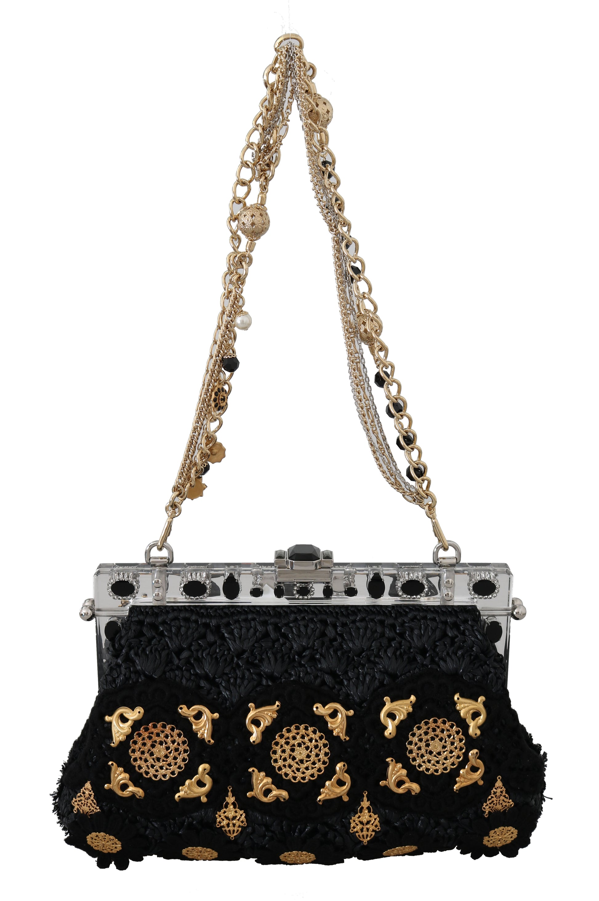 Black Tassel Gold Baroque Crystal Evening Clutch - GlamHub Luxury and Icon Brand Clothing