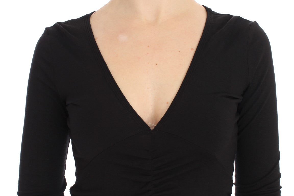 Elegant V-Neck Black Viscose Blend Sweater - GLAMHUB BOUTIQUE 