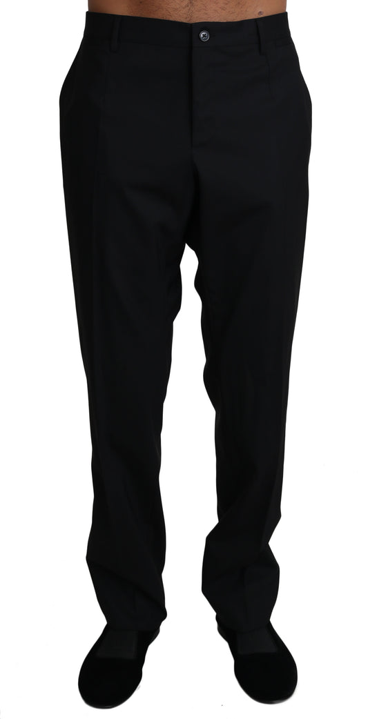 Elegant Black Formal Wool Blend Trousers - GlamHub Luxury and Icon Brand Clothing