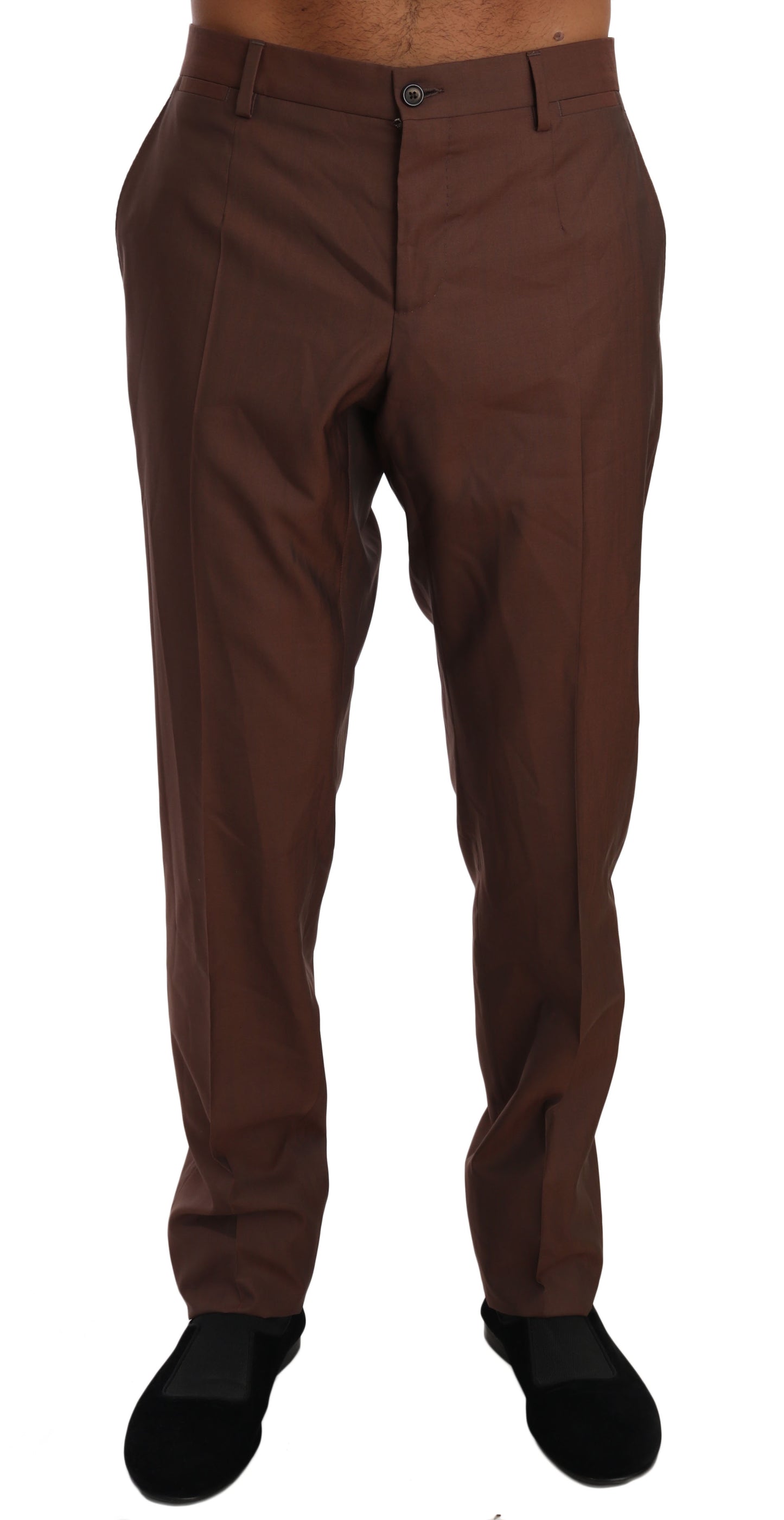 Elegant Brown Wool-Silk Formal Pants - GlamHub Luxury and Icon Brand Clothing