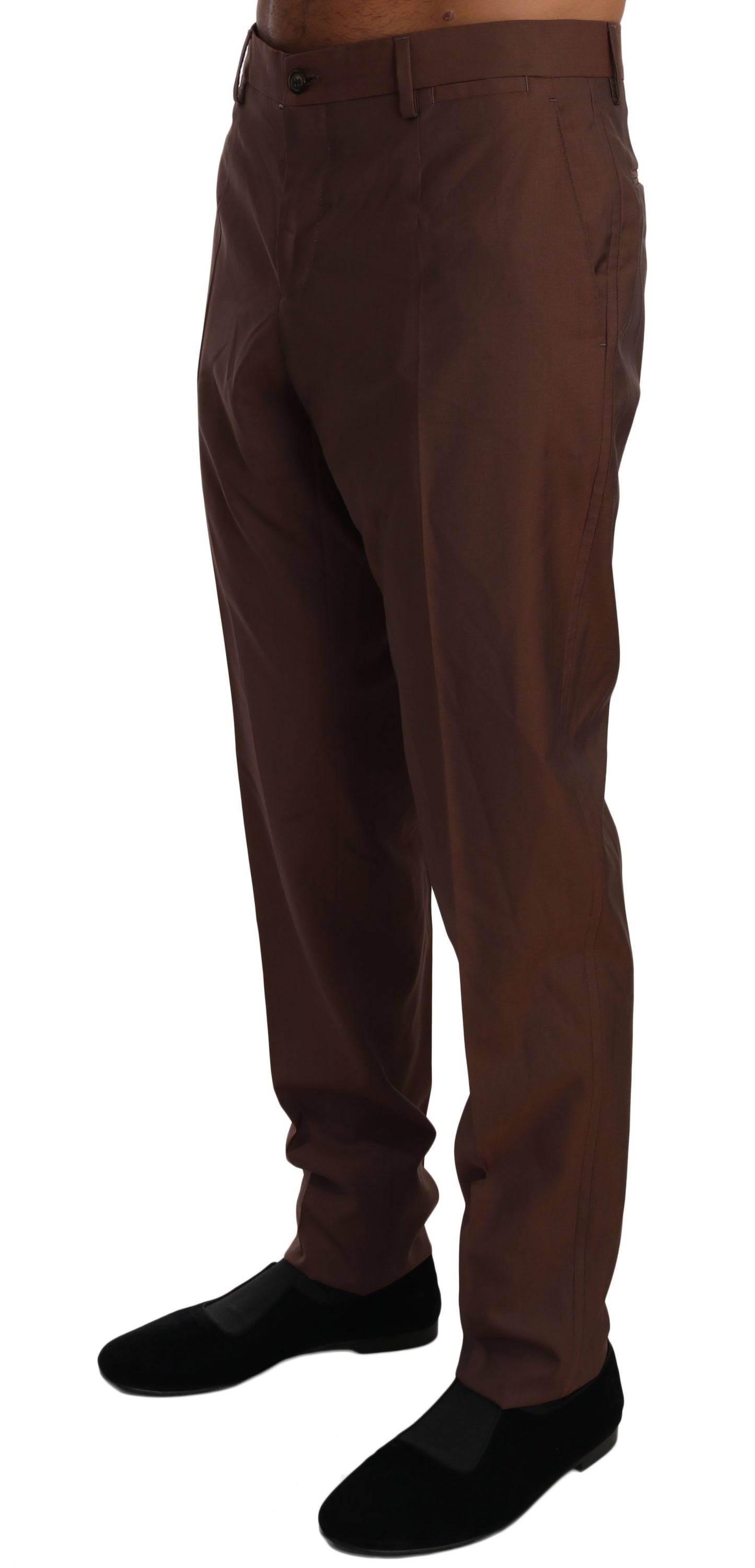 Elegant Brown Wool-Silk Formal Pants - GlamHub Luxury and Icon Brand Clothing