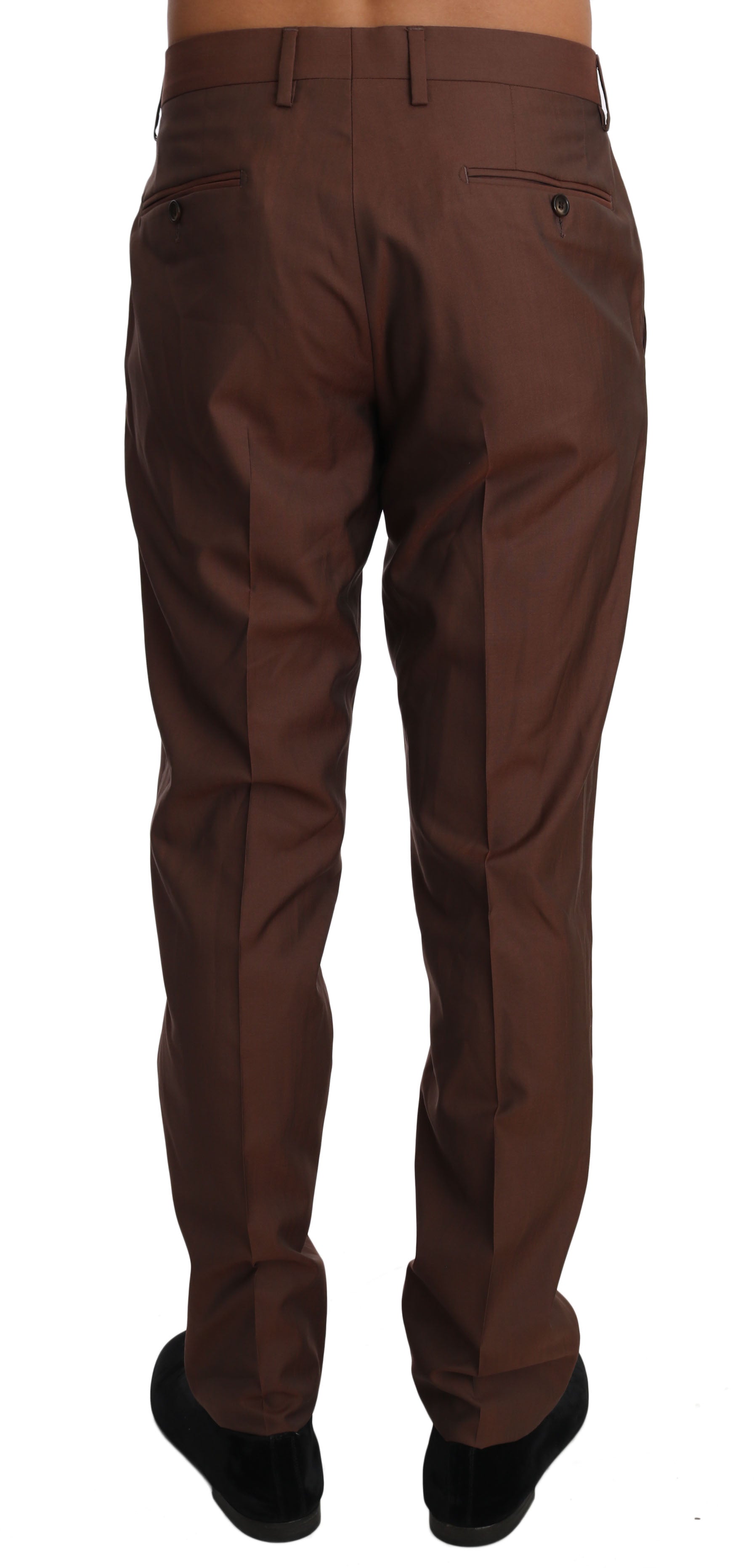 Elegant Brown Wool-Silk Formal Pants - GlamHub Luxury and Icon Brand Clothing