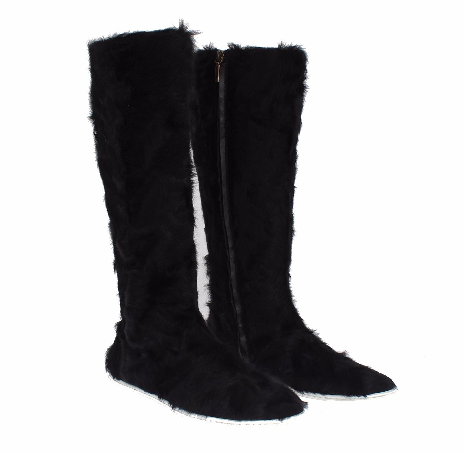 Elegant Black Fur Leather Flat Sneaker Boots - GlamHub Luxury and Icon Brand Clothing