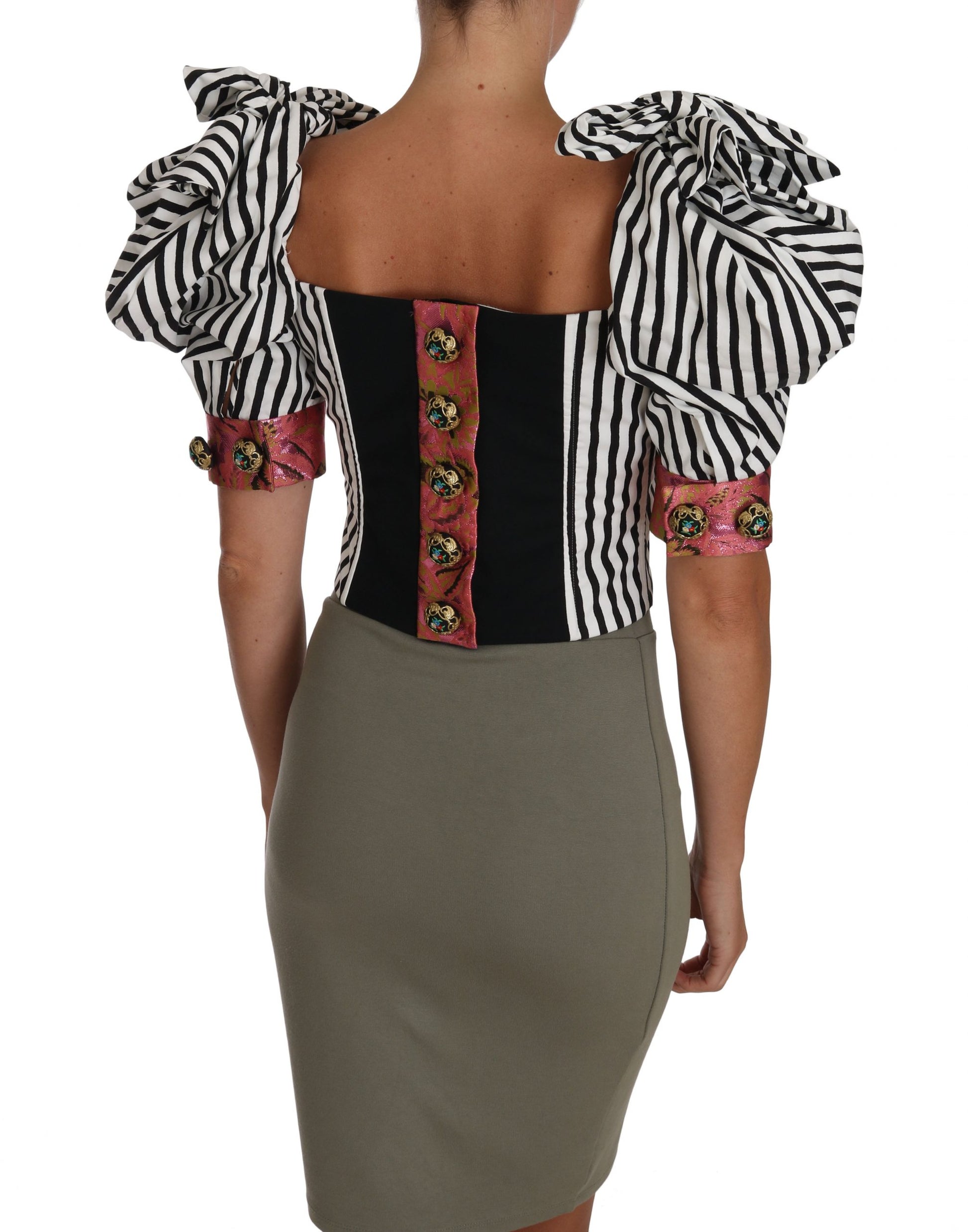 Elegant Cropped Corset Top with Crystal Buttons - GlamHub Luxury and Icon Brand Clothing