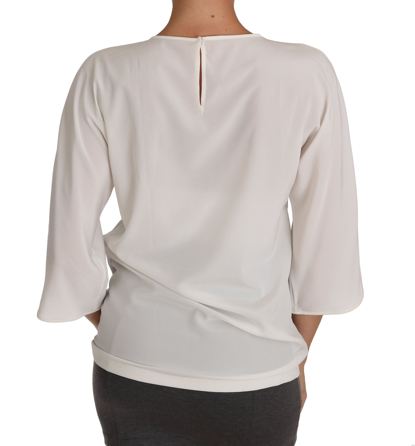 Elegant Silk Blend Crewneck Blouse - GlamHub Luxury and Icon Brand Clothing