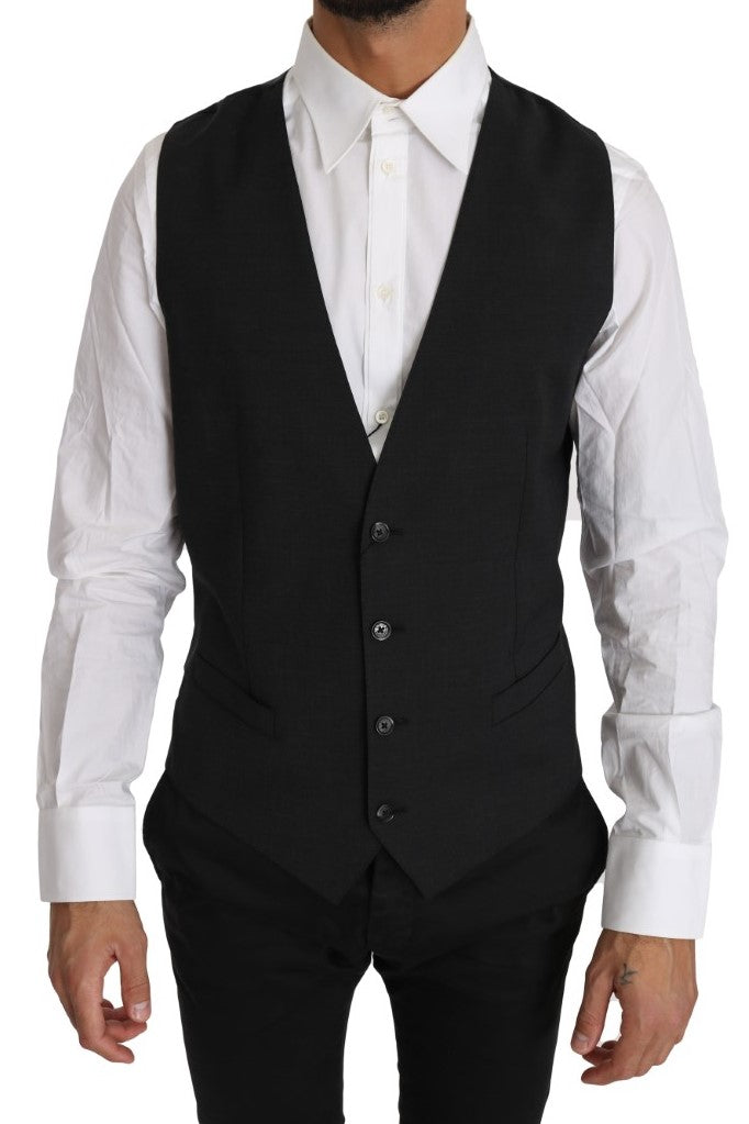 Elegant Slim Fit Gray Wool Vest - GlamHub Luxury and Icon Brand Clothing