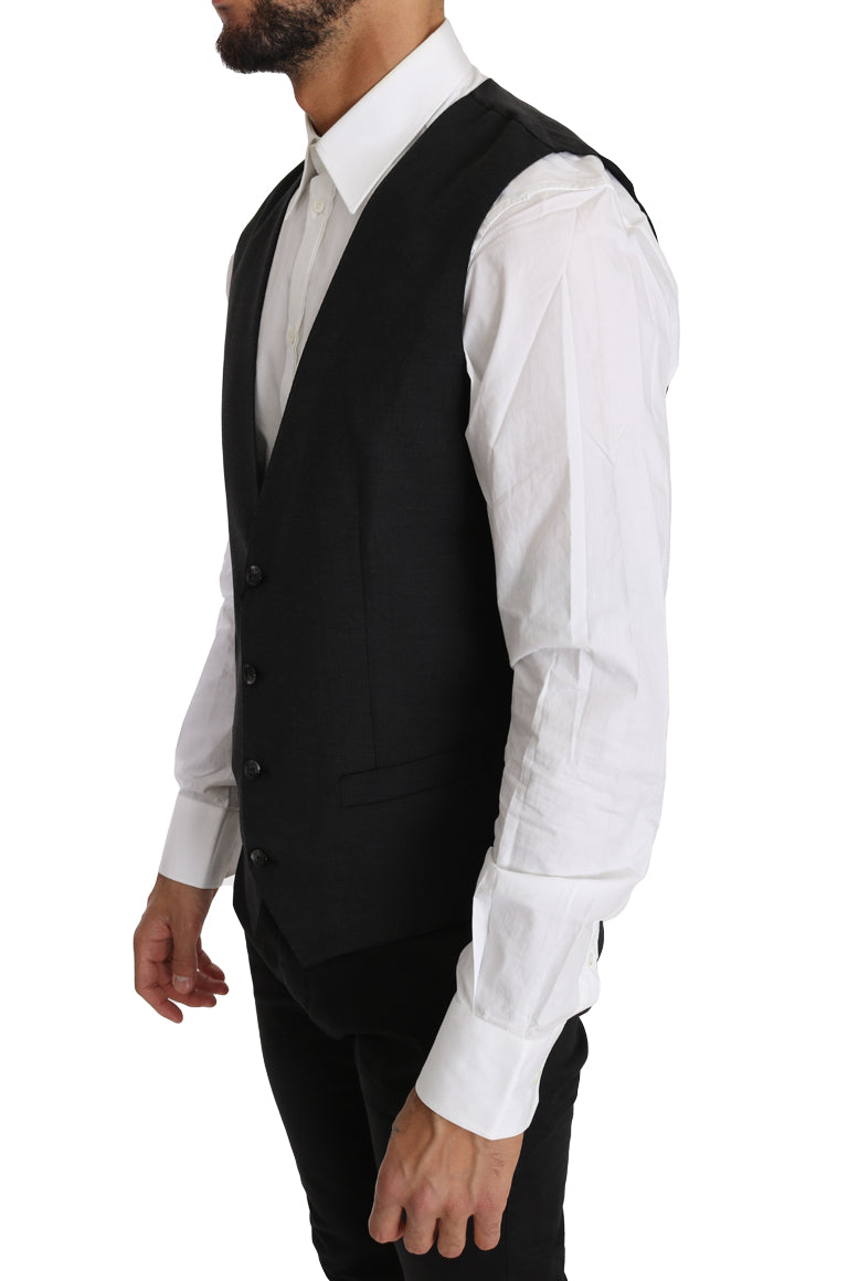 Elegant Slim Fit Gray Wool Vest - GlamHub Luxury and Icon Brand Clothing