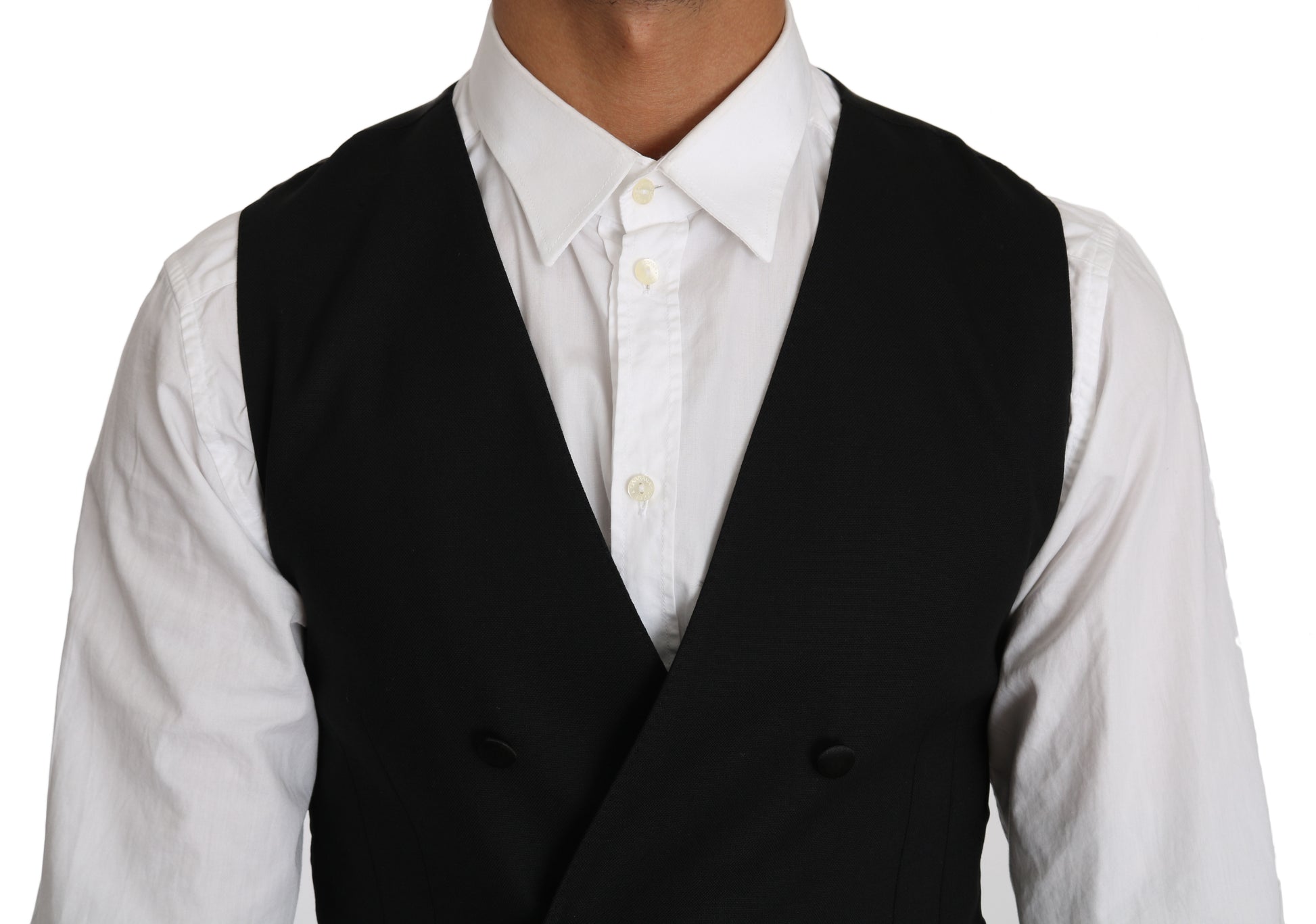 Sleek Double Breasted Slim Fit Wool Vest - GlamHub Luxury and Icon Brand Clothing