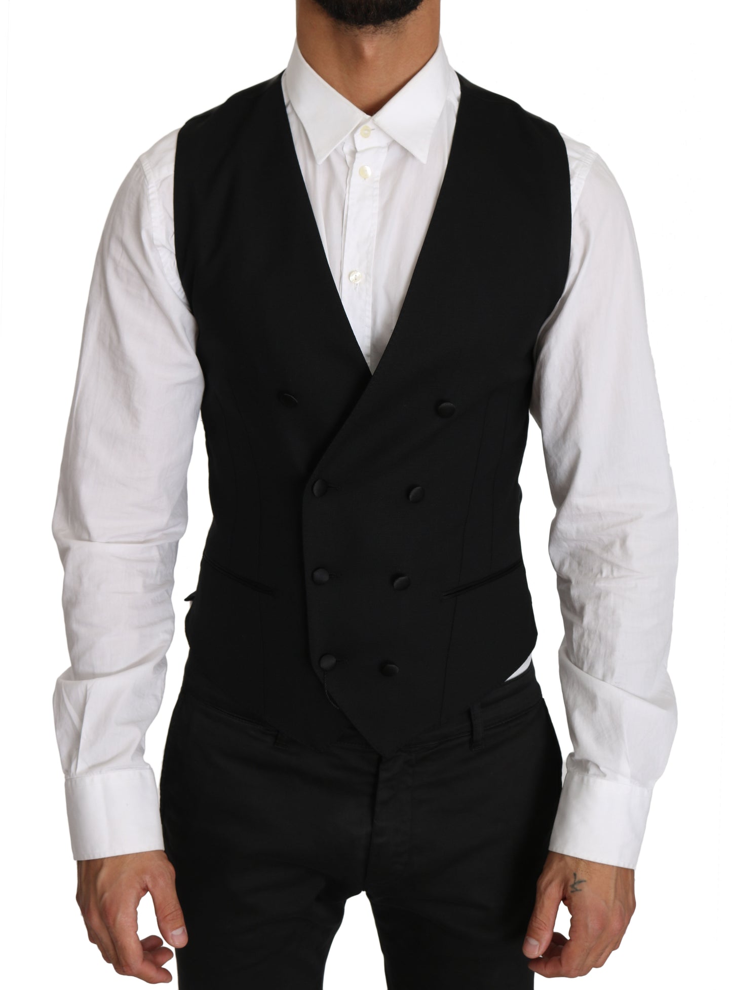 Sleek Double Breasted Slim Fit Wool Vest - GlamHub Luxury and Icon Brand Clothing