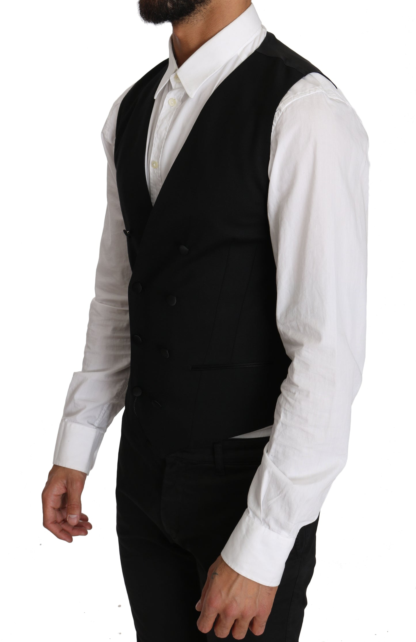 Sleek Double Breasted Slim Fit Wool Vest - GlamHub Luxury and Icon Brand Clothing