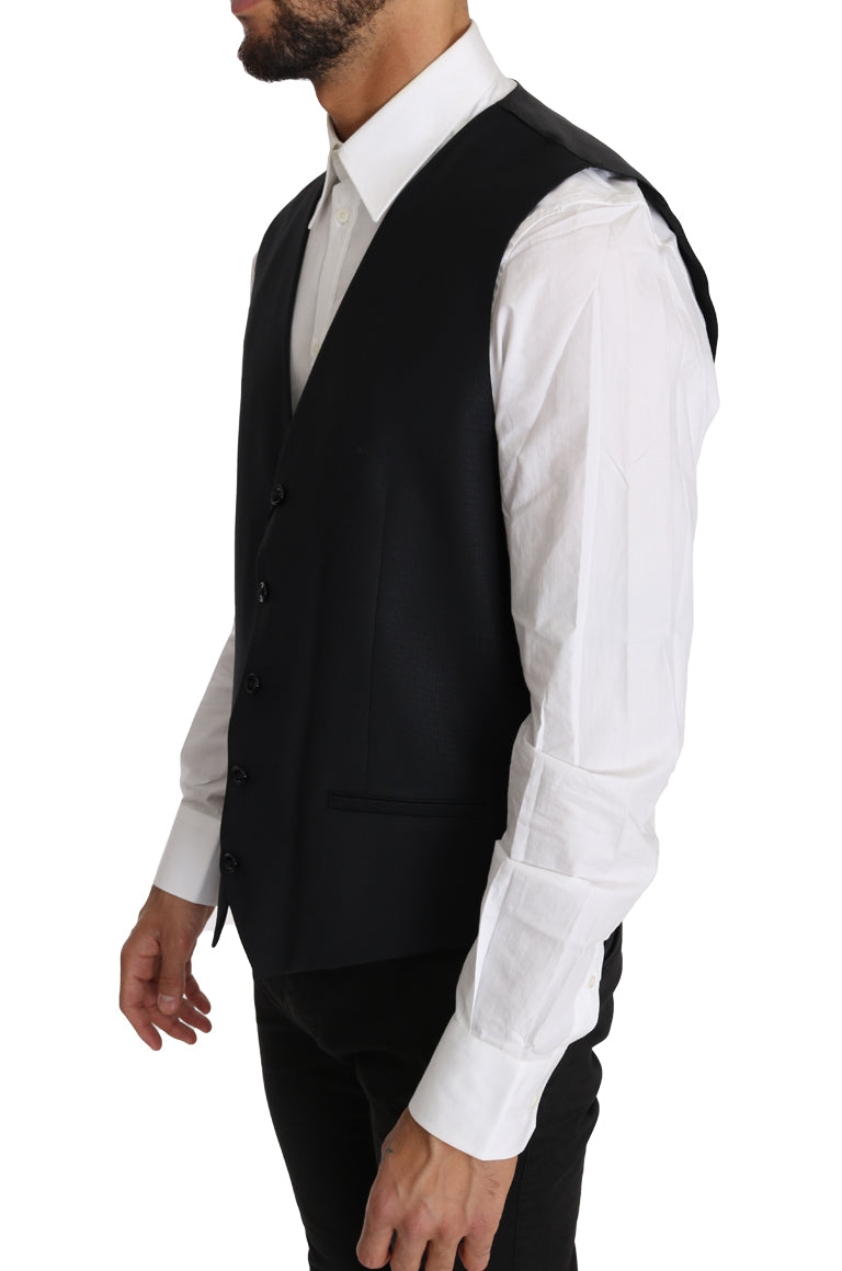 Elegant Gray Slim-Fit Wool-Silk Vest - GlamHub Luxury and Icon Brand Clothing