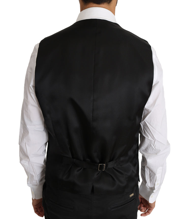 Elegant Gray Slim-Fit Wool-Silk Vest - GlamHub Luxury and Icon Brand Clothing