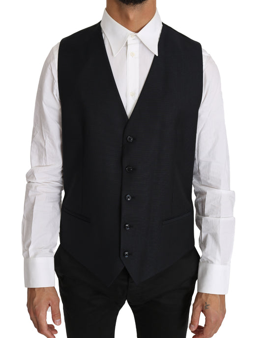 Elegant Gray Slim-Fit Wool-Silk Vest - GlamHub Luxury and Icon Brand Clothing