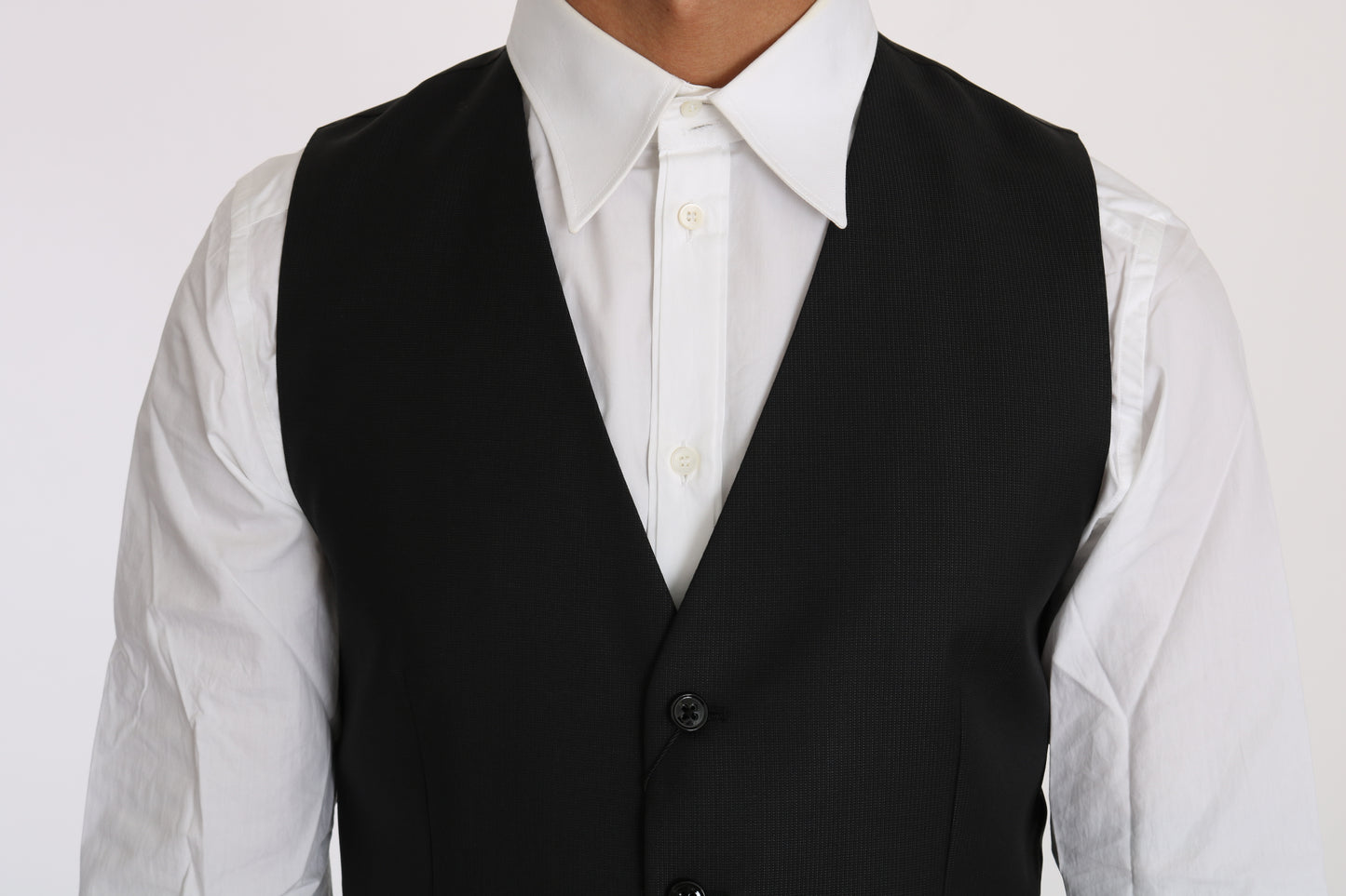 Sleek Black Wool-Silk Formal Vest - GlamHub Luxury and Icon Brand Clothing