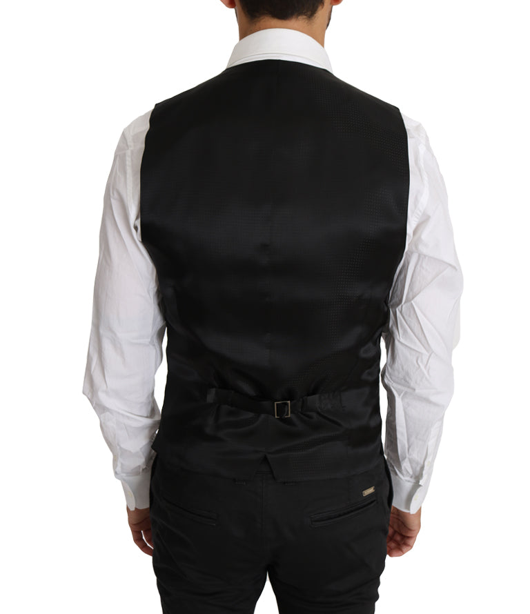 Sleek Black Wool-Silk Formal Vest - GlamHub Luxury and Icon Brand Clothing