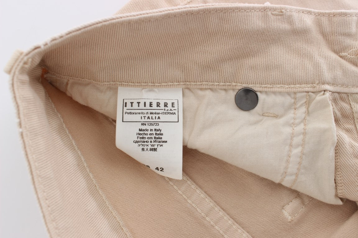 Beige Cotton Stretch Slim Fit Jeans - GLAMHUB BOUTIQUE 