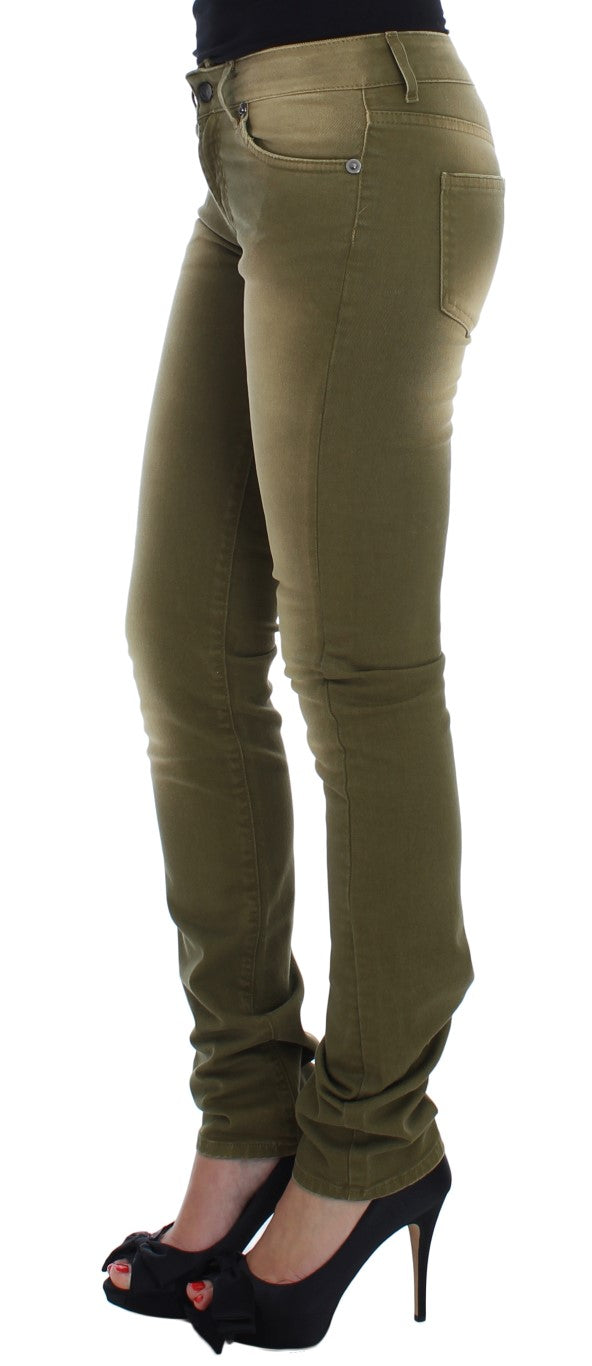 Green Slim Fit Cotton Stretch Jeans - GLAMHUB BOUTIQUE 