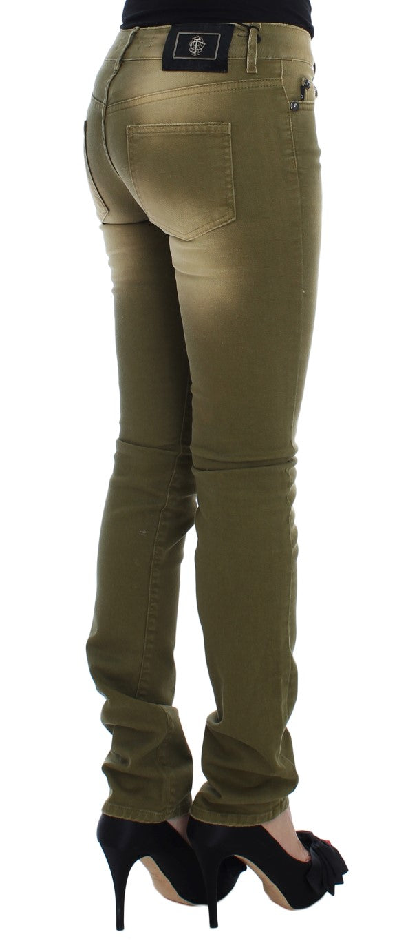 Green Slim Fit Cotton Stretch Jeans - GLAMHUB BOUTIQUE 