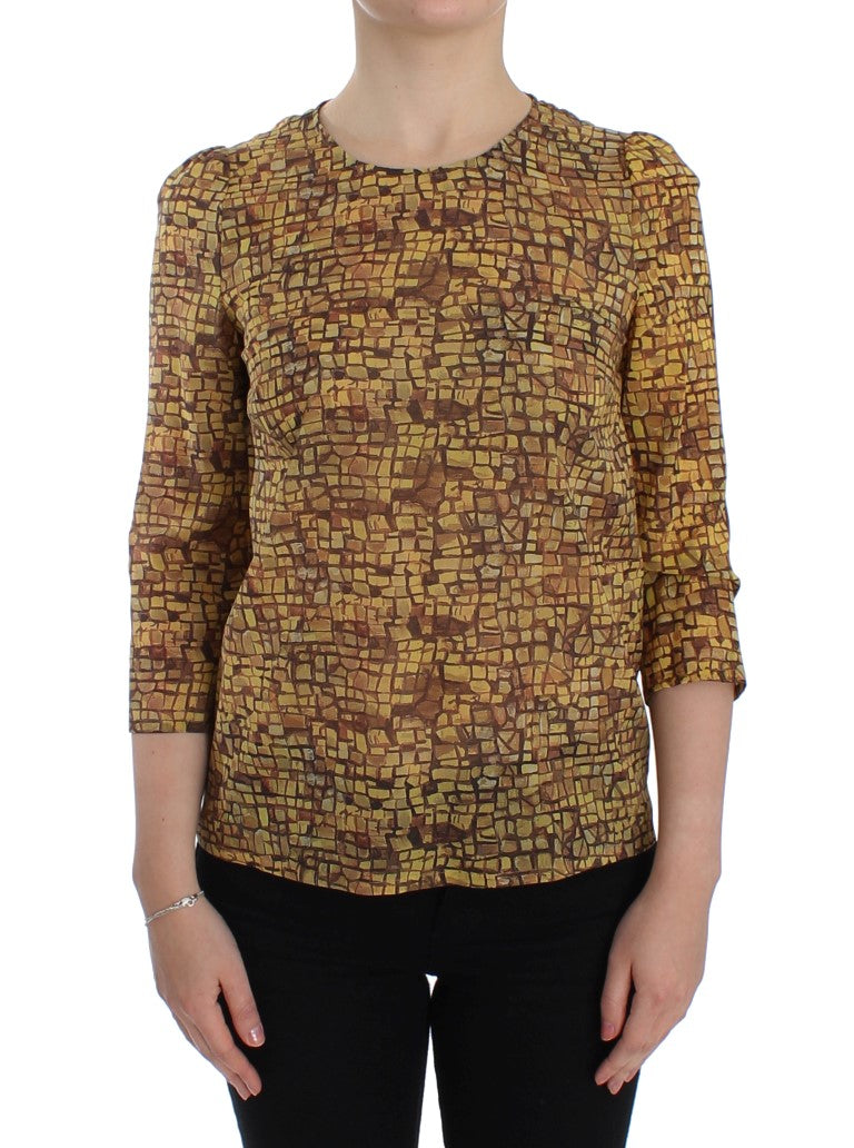 Sicilian Mosaic Print Silk Blouse - GlamHub Luxury and Icon Brand Clothing