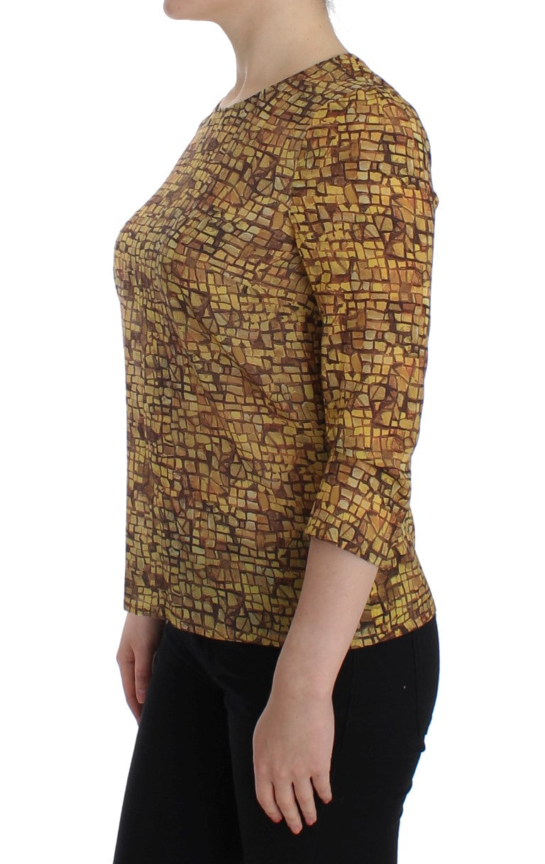 Sicilian Mosaic Print Silk Blouse - GlamHub Luxury and Icon Brand Clothing