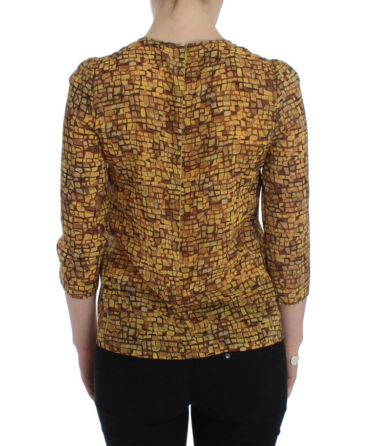 Sicilian Mosaic Print Silk Blouse - GlamHub Luxury and Icon Brand Clothing