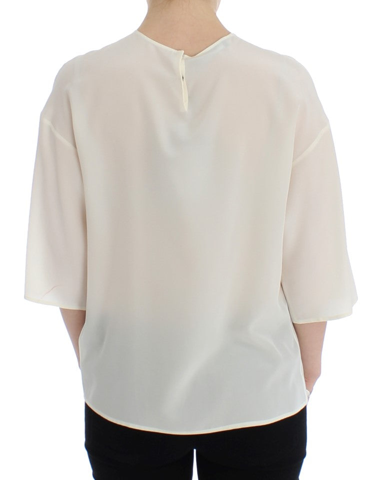 Ivory Sequined Silk Blouse Top - GlamHub Luxury and Icon Brand Clothing