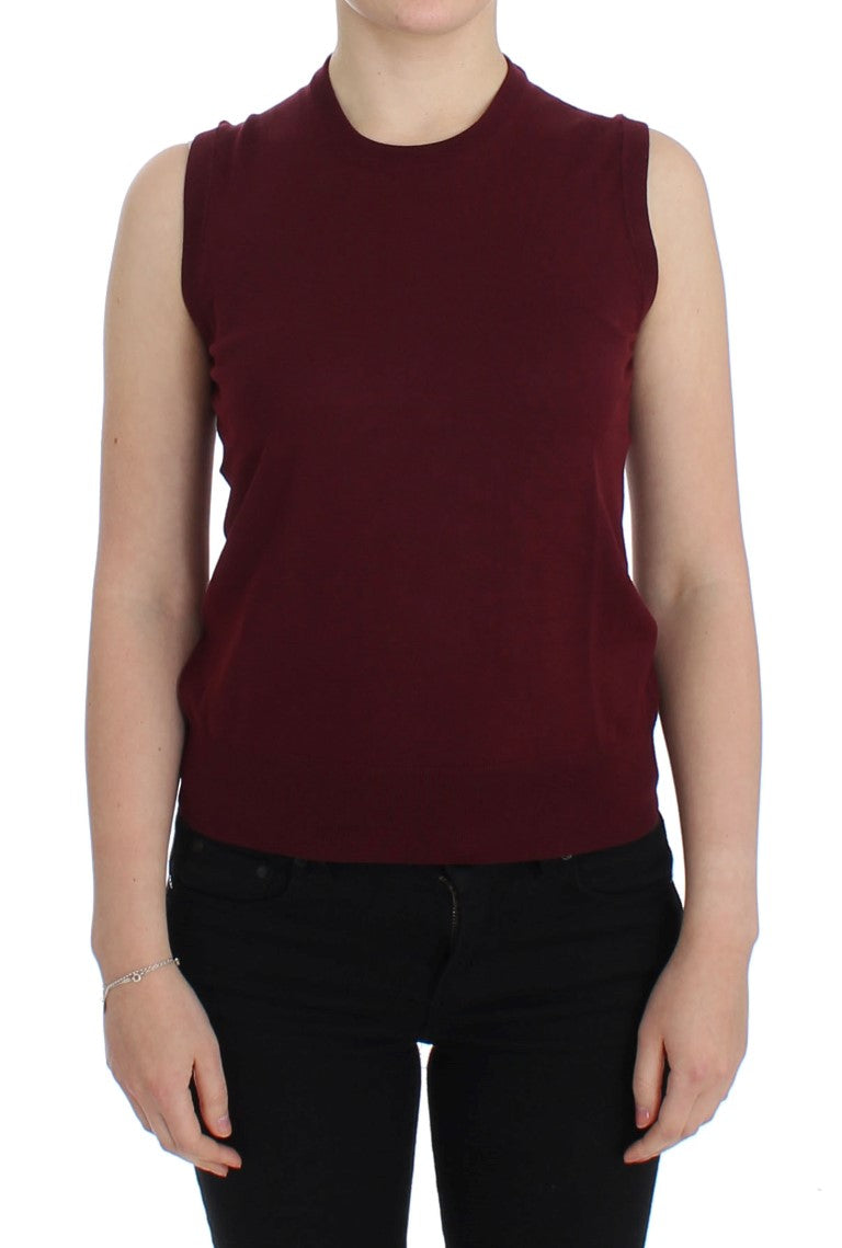 Elegant Red Wool Sleeveless Pullover Vest - GlamHub Luxury and Icon Brand Clothing