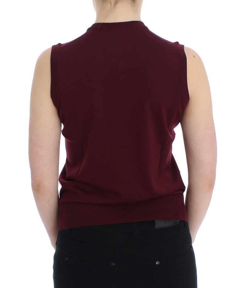 Elegant Red Wool Sleeveless Pullover Vest - GlamHub Luxury and Icon Brand Clothing