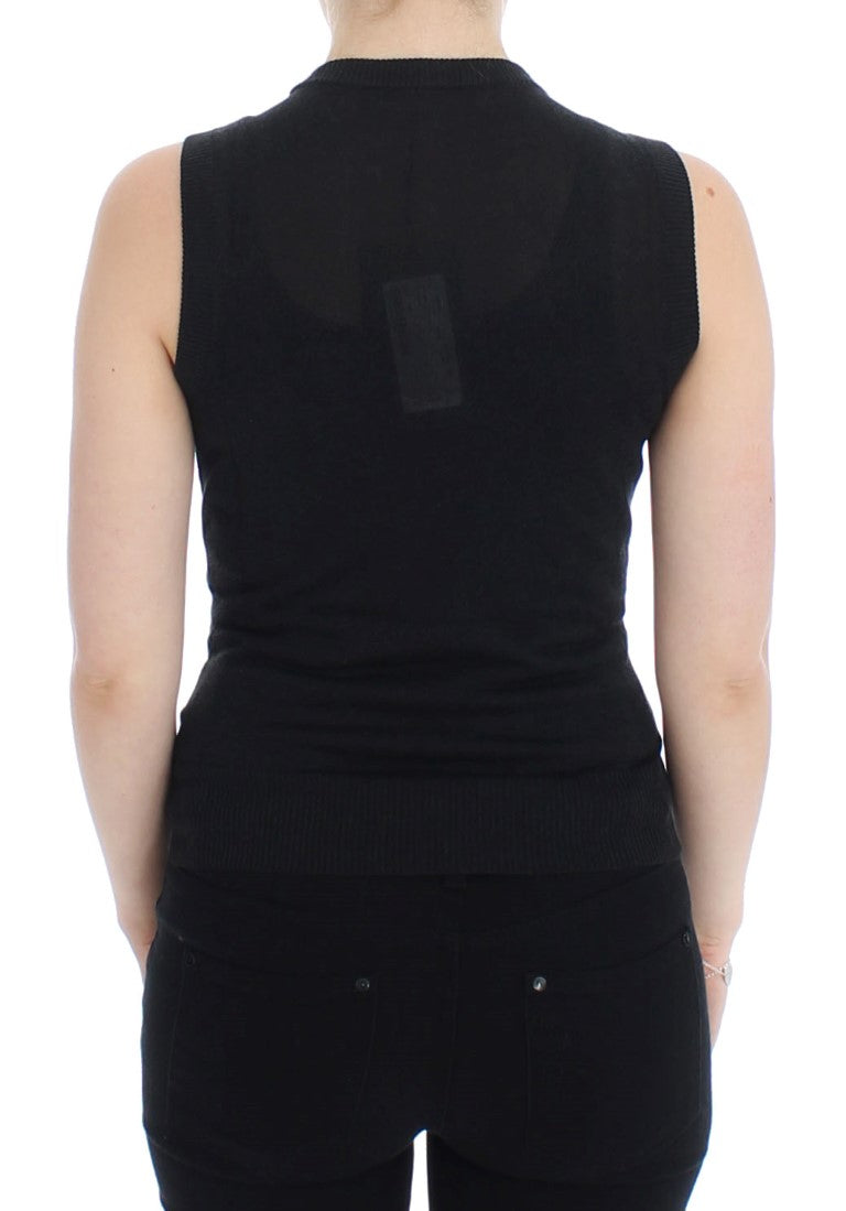 Elegant Black Sleeveless Pullover Vest - GlamHub Luxury and Icon Brand Clothing