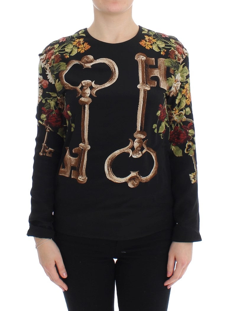 Elegant Medieval Print Silk Blouse - GlamHub Luxury and Icon Brand Clothing