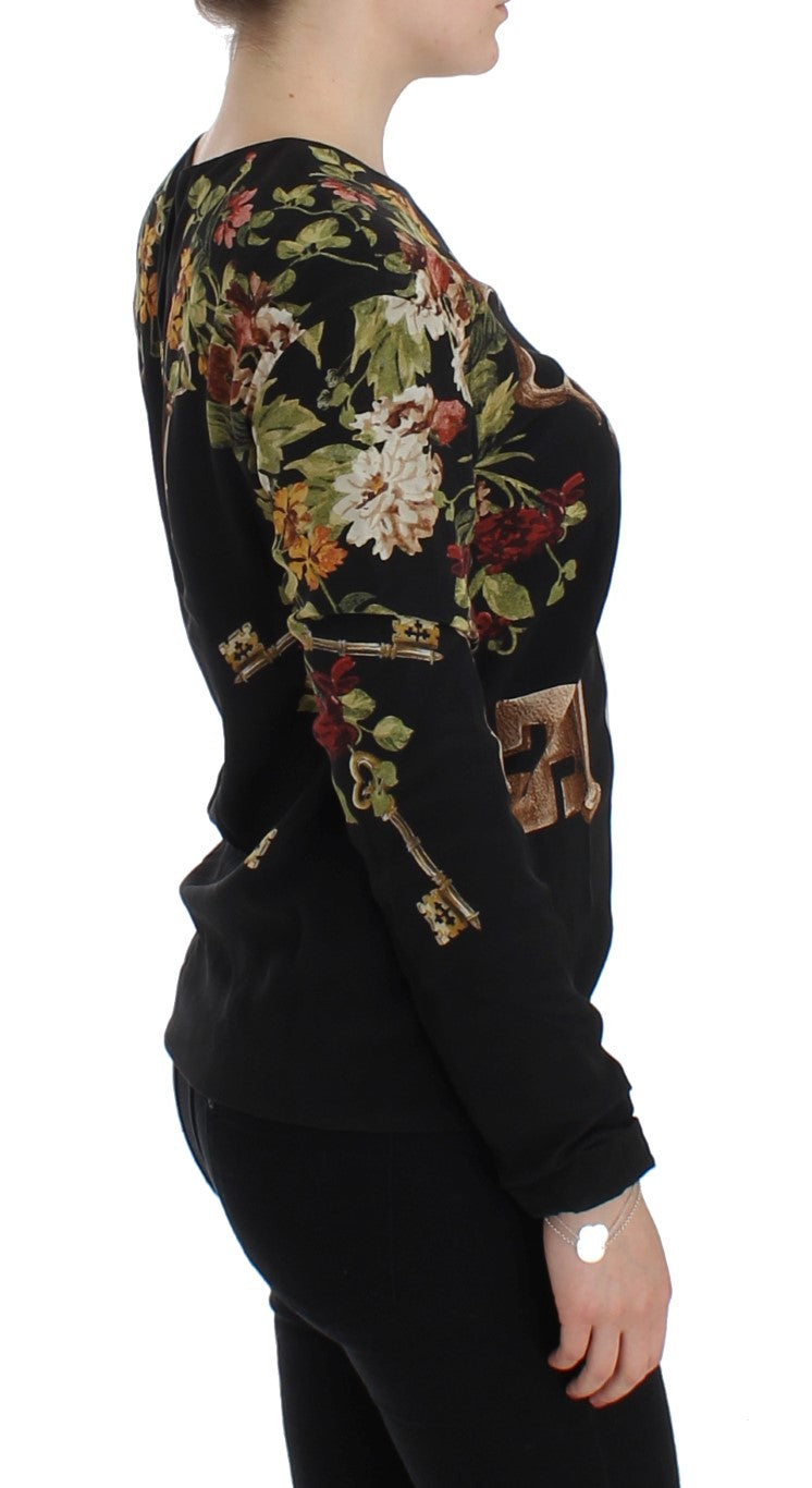 Elegant Medieval Print Silk Blouse - GlamHub Luxury and Icon Brand Clothing