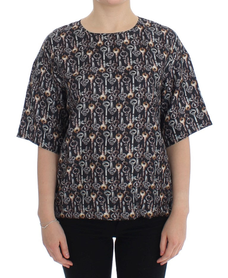 Enchanted Sicily Silk Blouse with Key Print - GlamHub Luxury and Icon Brand Clothing