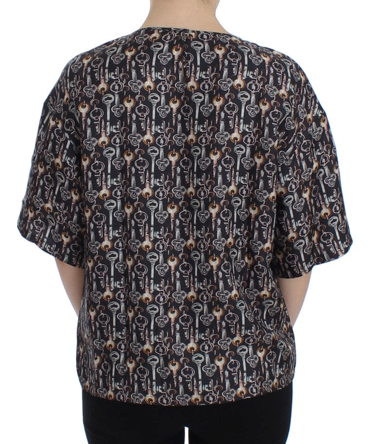 Enchanted Sicily Silk Blouse with Key Print - GlamHub Luxury and Icon Brand Clothing