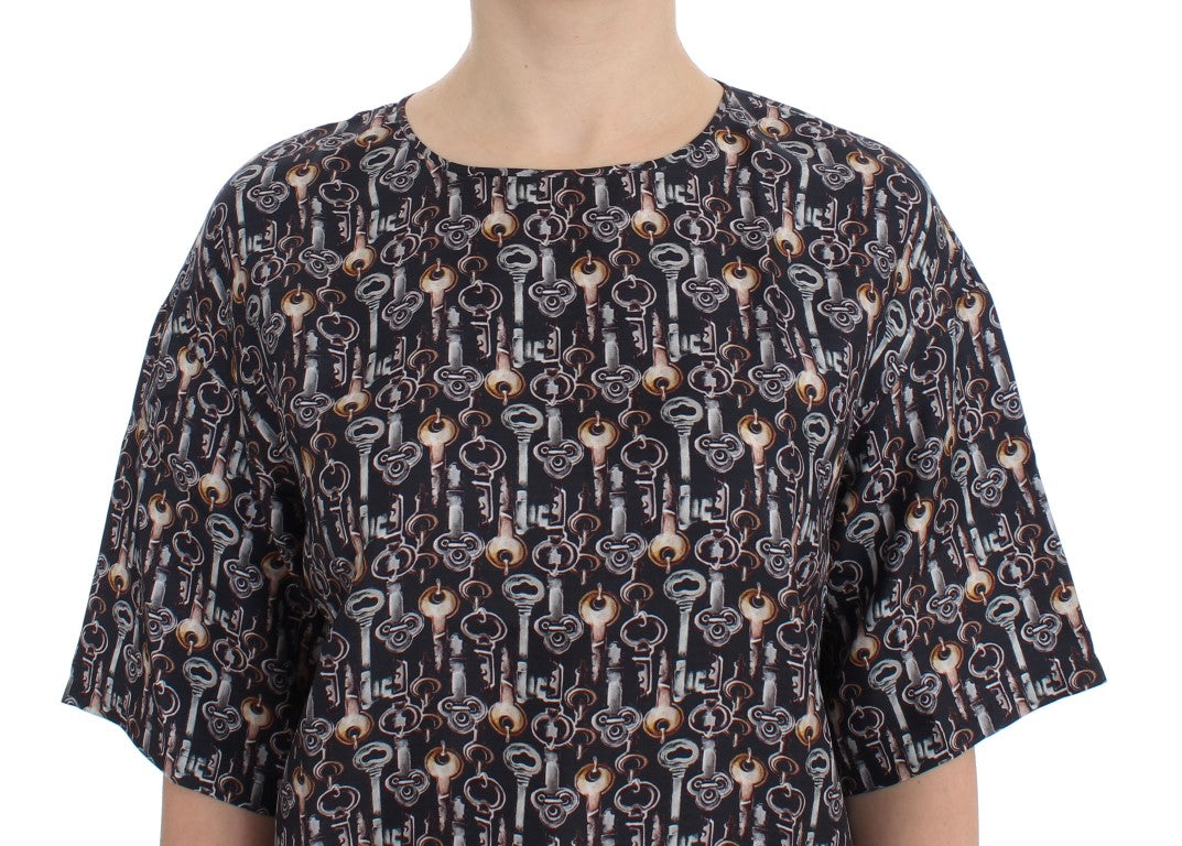 Enchanted Sicily Silk Blouse with Key Print - GlamHub Luxury and Icon Brand Clothing