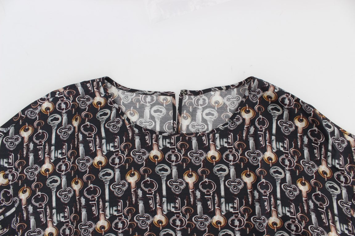 Enchanted Sicily Silk Blouse with Key Print - GlamHub Luxury and Icon Brand Clothing