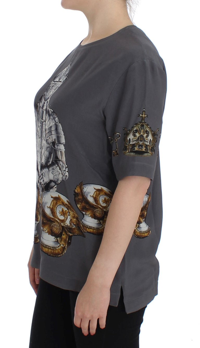 Enchanted Sicily Silk Blouse with Knight Print - GlamHub Luxury and Icon Brand Clothing