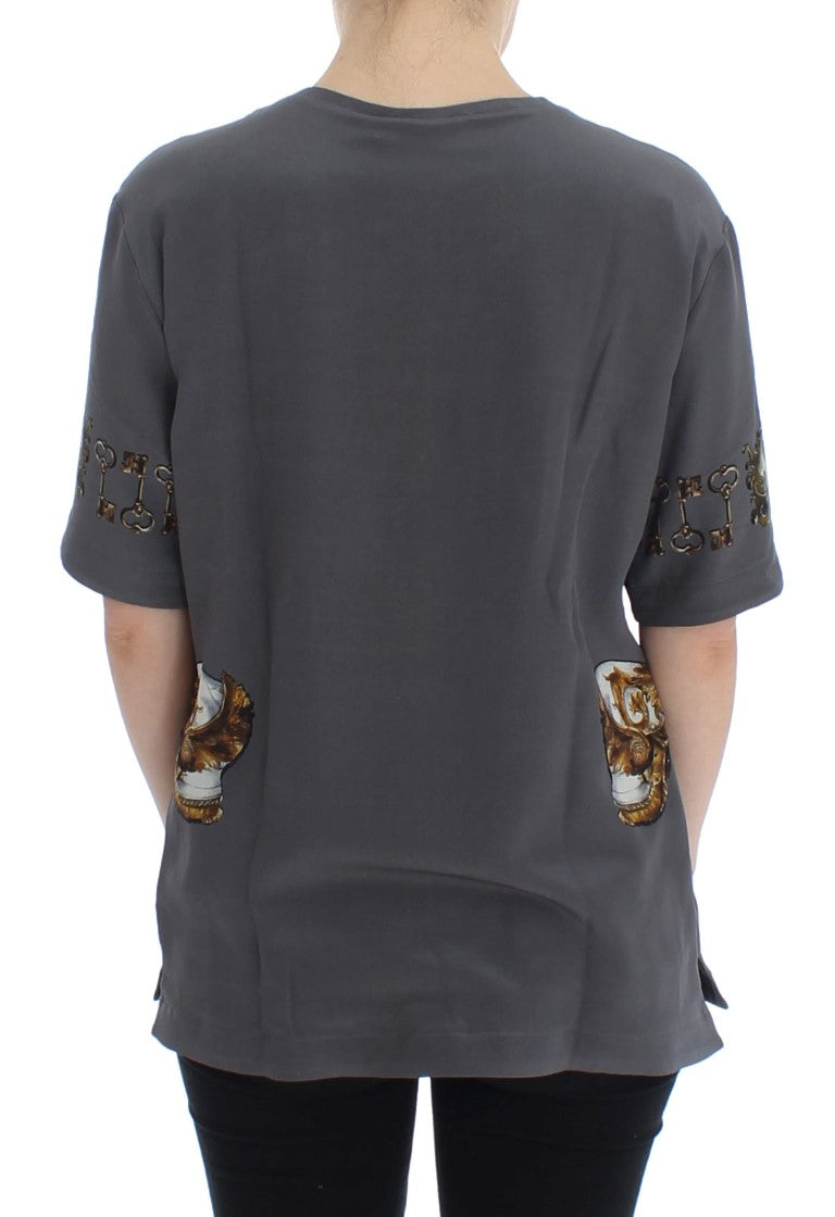 Enchanted Sicily Silk Blouse with Knight Print - GlamHub Luxury and Icon Brand Clothing