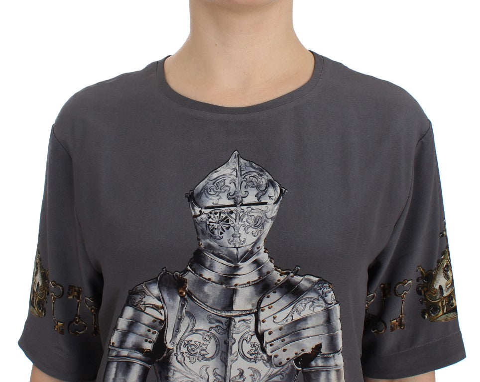 Enchanted Sicily Silk Blouse with Knight Print - GlamHub Luxury and Icon Brand Clothing