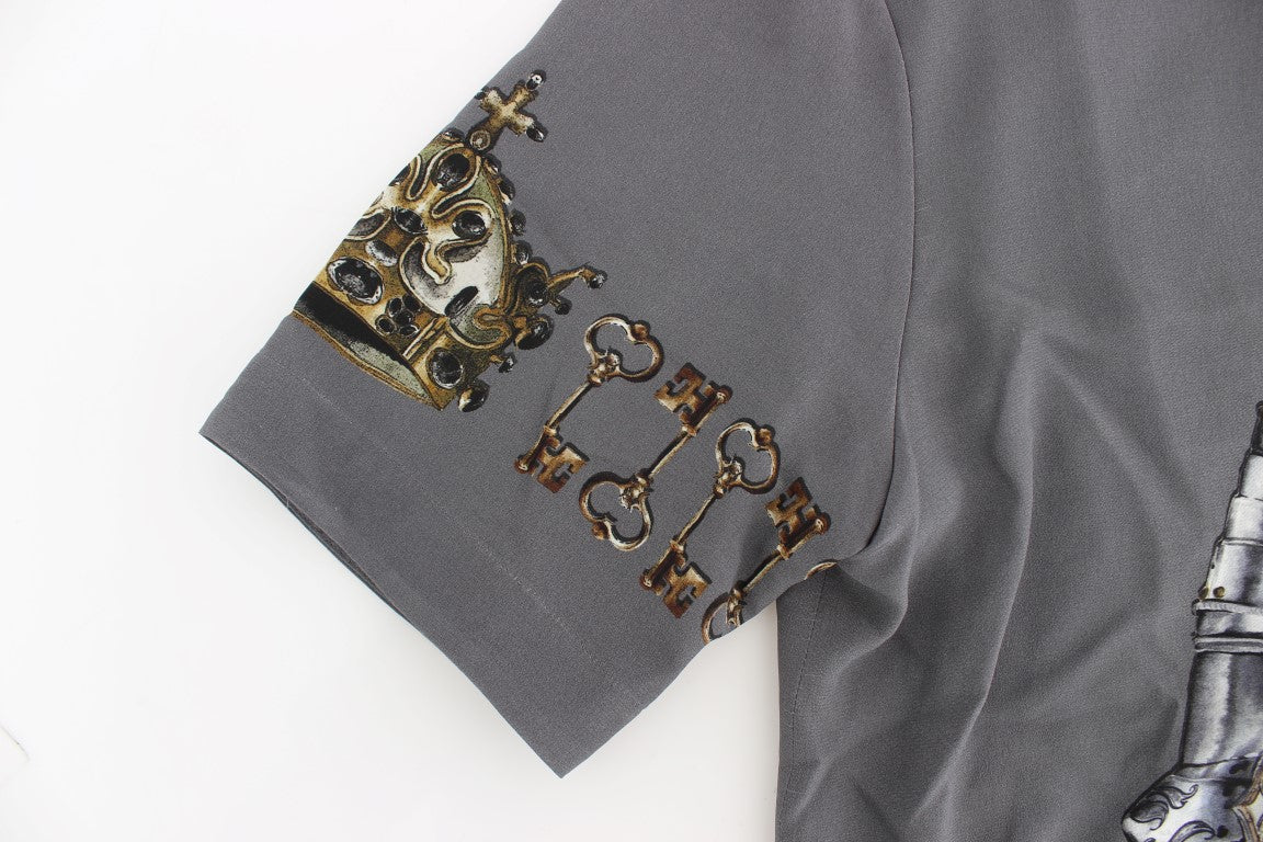 Enchanted Sicily Silk Blouse with Knight Print - GlamHub Luxury and Icon Brand Clothing