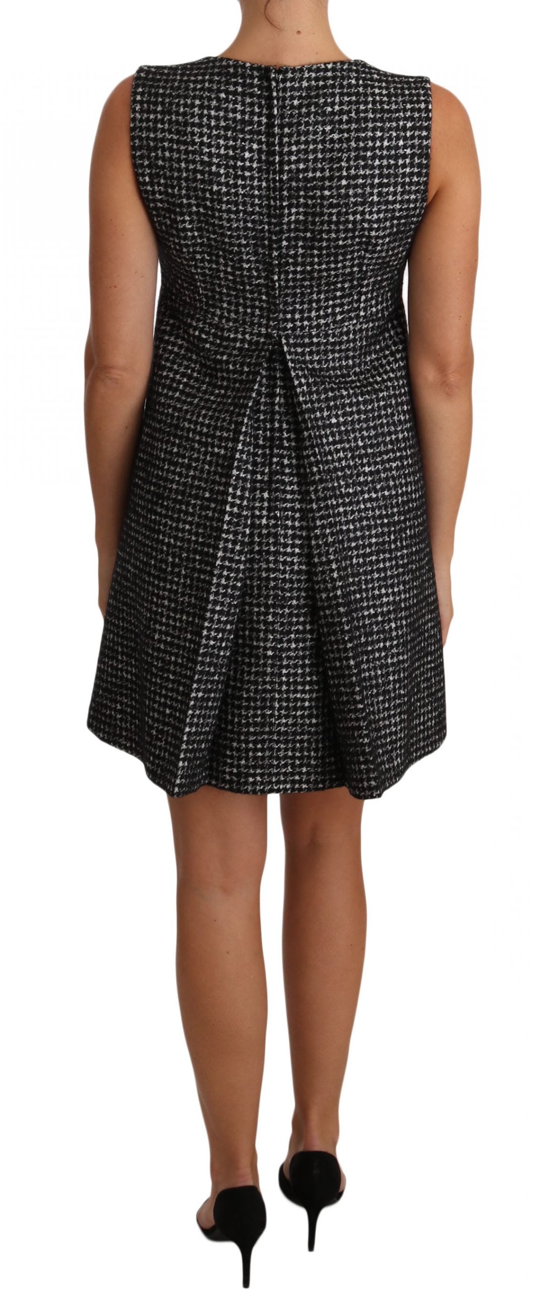 Houndstooth Floral Appliqué Shift Dress - GlamHub Luxury and Icon Brand Clothing