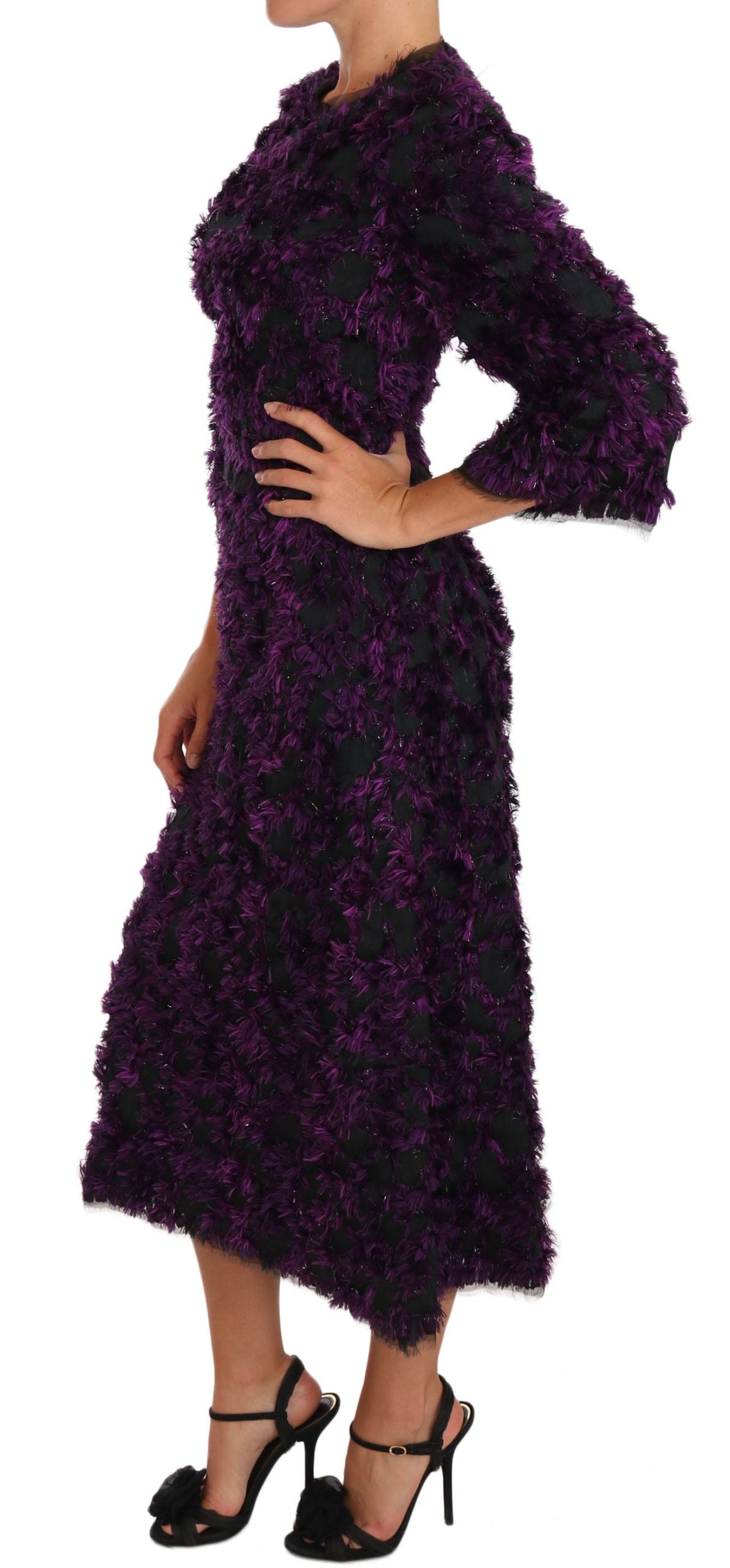 Elegant Fringe Sheath Dress in Purple & Black - GlamHub Luxury and Icon Brand Clothing