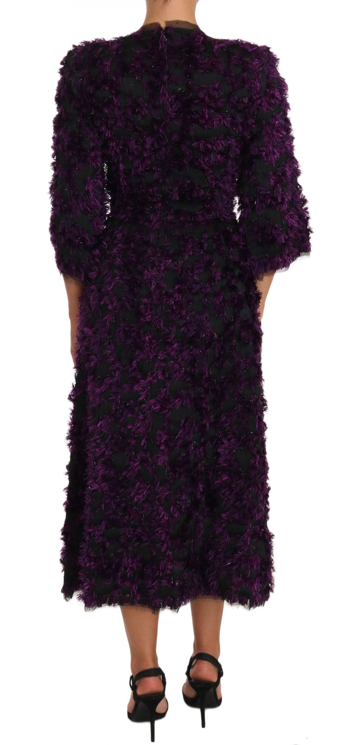 Elegant Fringe Sheath Dress in Purple & Black - GlamHub Luxury and Icon Brand Clothing