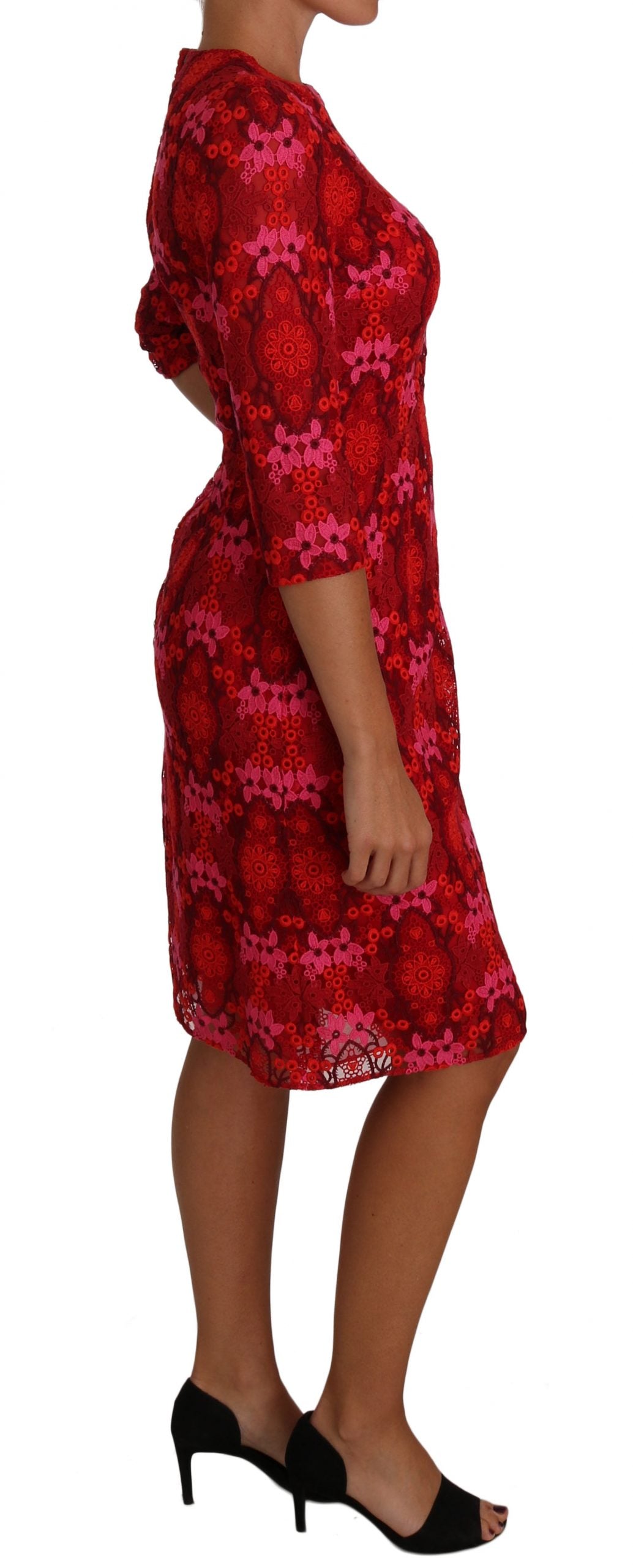 Elegant Floral Crochet Knee-Length Dress - GlamHub Luxury and Icon Brand Clothing