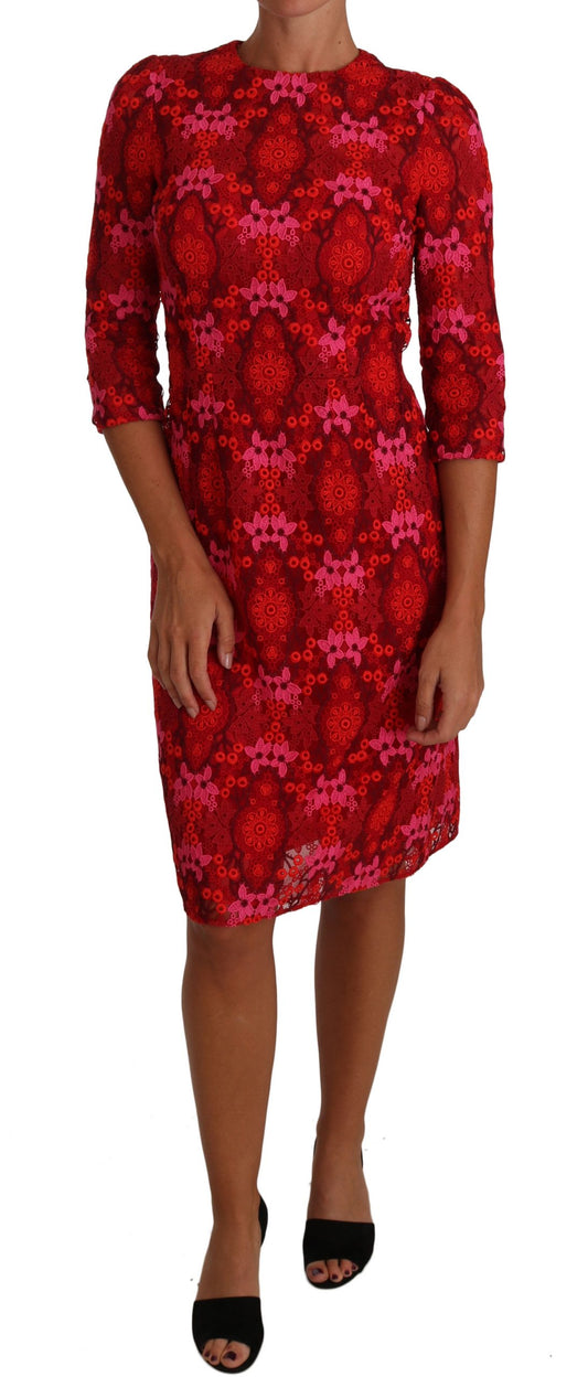 Elegant Floral Crochet Knee-Length Dress - GlamHub Luxury and Icon Brand Clothing