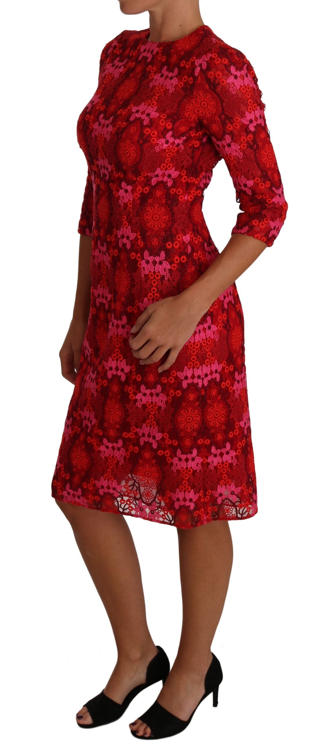 Elegant Floral Crochet Knee-Length Dress - GlamHub Luxury and Icon Brand Clothing