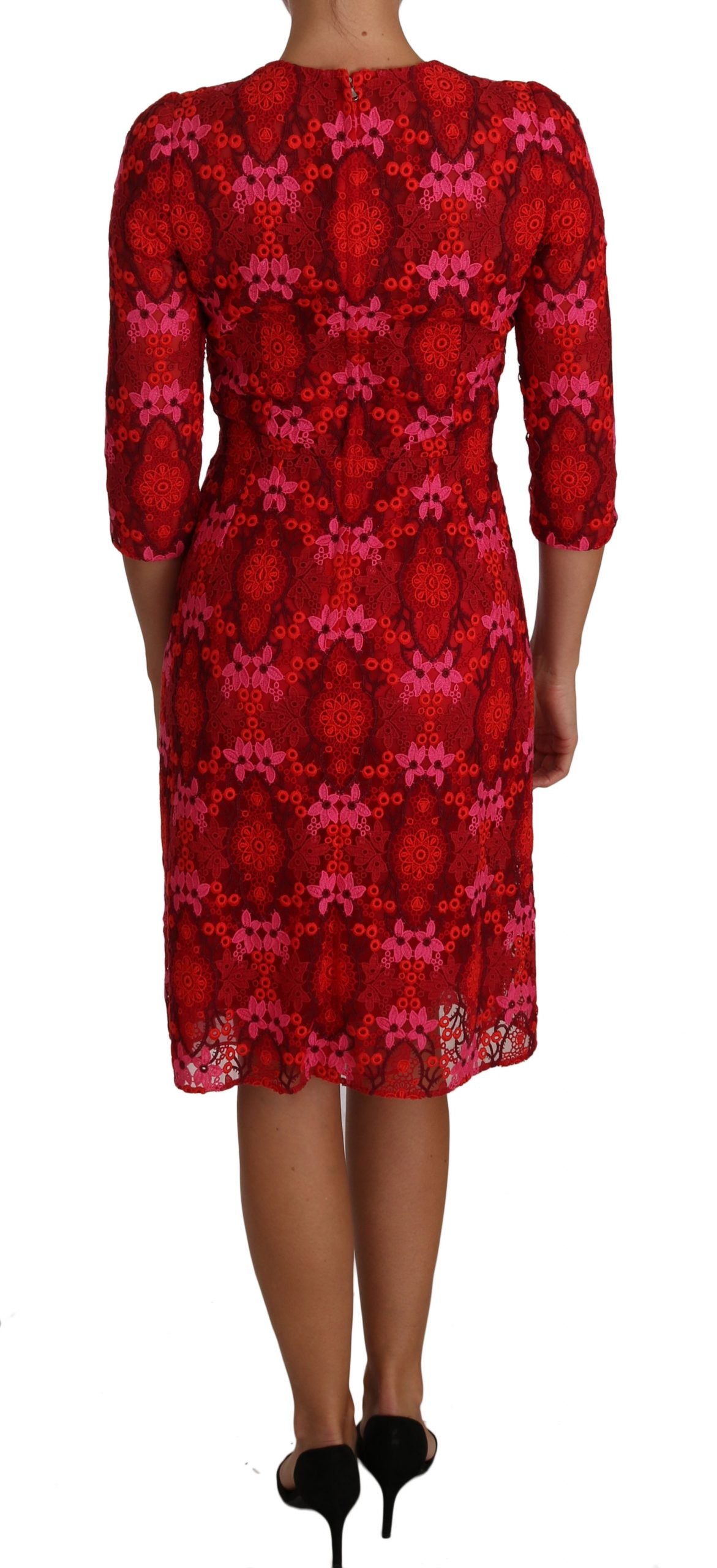 Elegant Floral Crochet Knee-Length Dress - GlamHub Luxury and Icon Brand Clothing