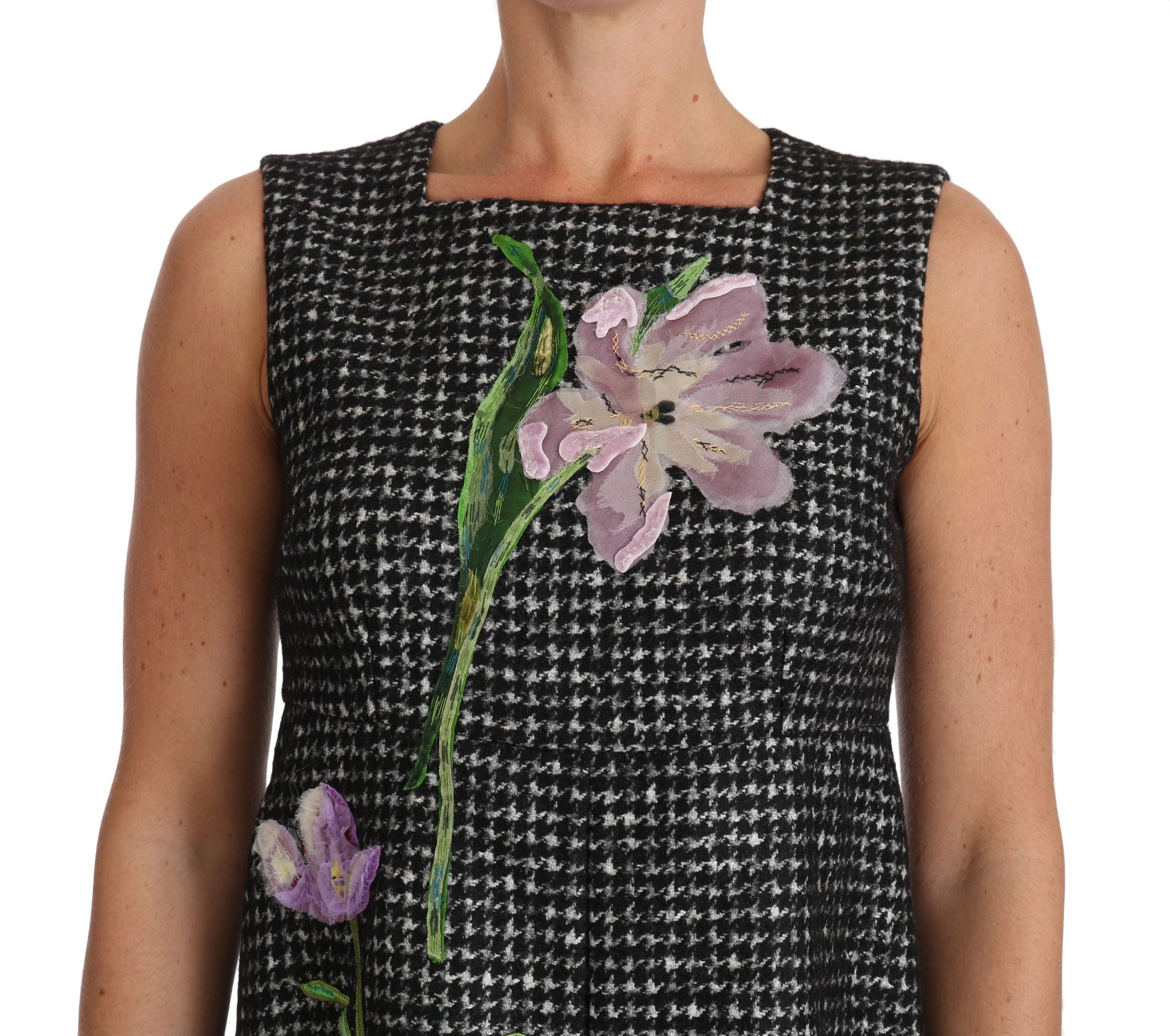 Elegant Gray Mini A-Line Dress with Purple Tulip - GlamHub Luxury and Icon Brand Clothing